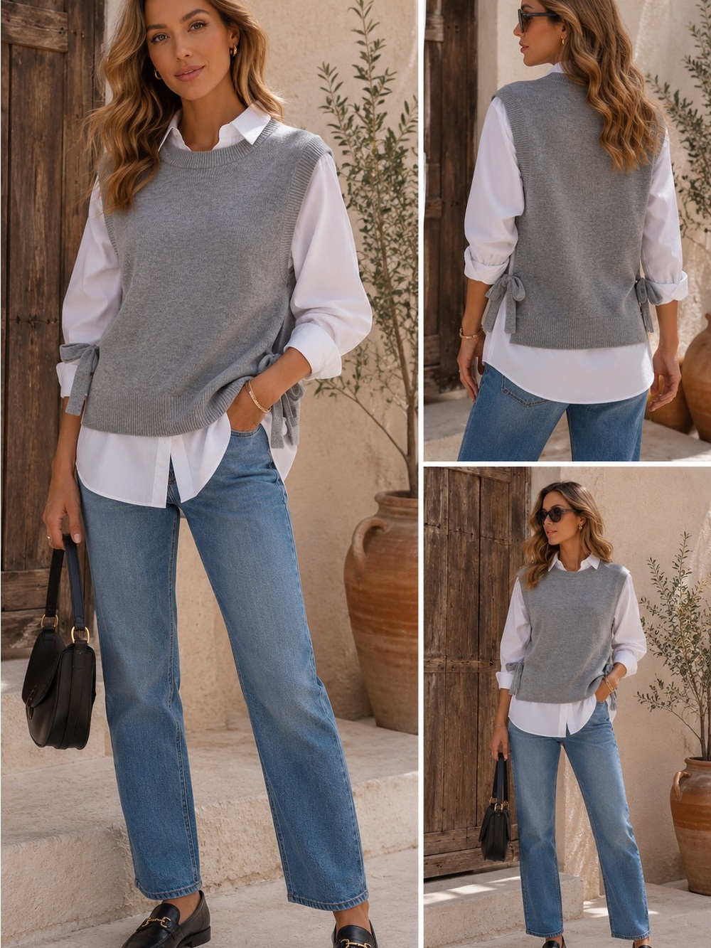 Zenana Outfitters Grey Side-Tie Sweater Vest